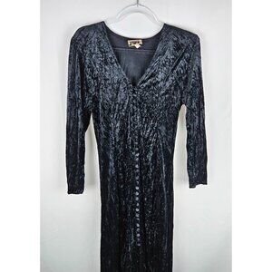 ZOE California Maxi Dress Sz Medium Vtg Black Crinkle Velvet Witchy Goth Vampire